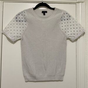 J. Crew Off White Knit Top with Lace Sleeves